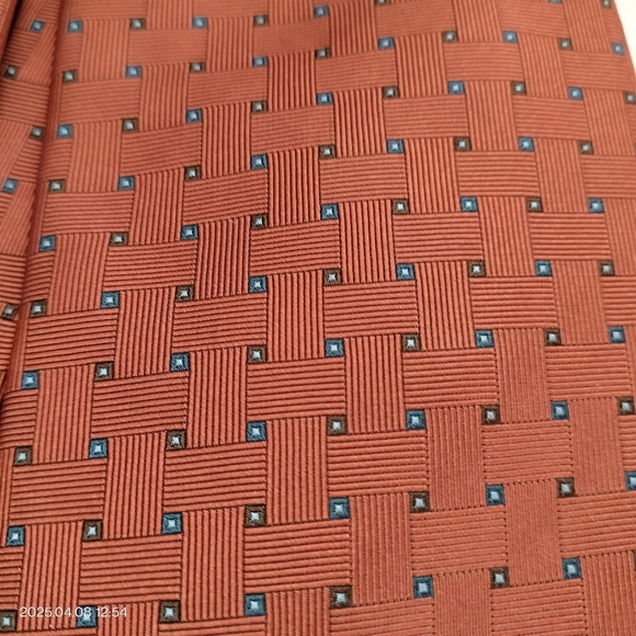 Brooks Brothers Tie Necktie Rust Brown Blue Geometric Weave Men's Silk TAG - Picture 2 of 8